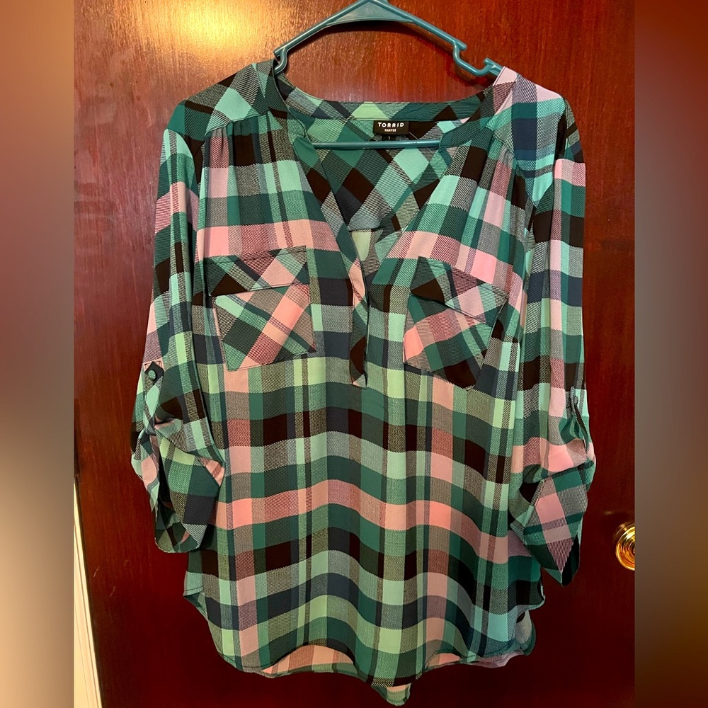 Torrid Size 1 green purple plaid tunic